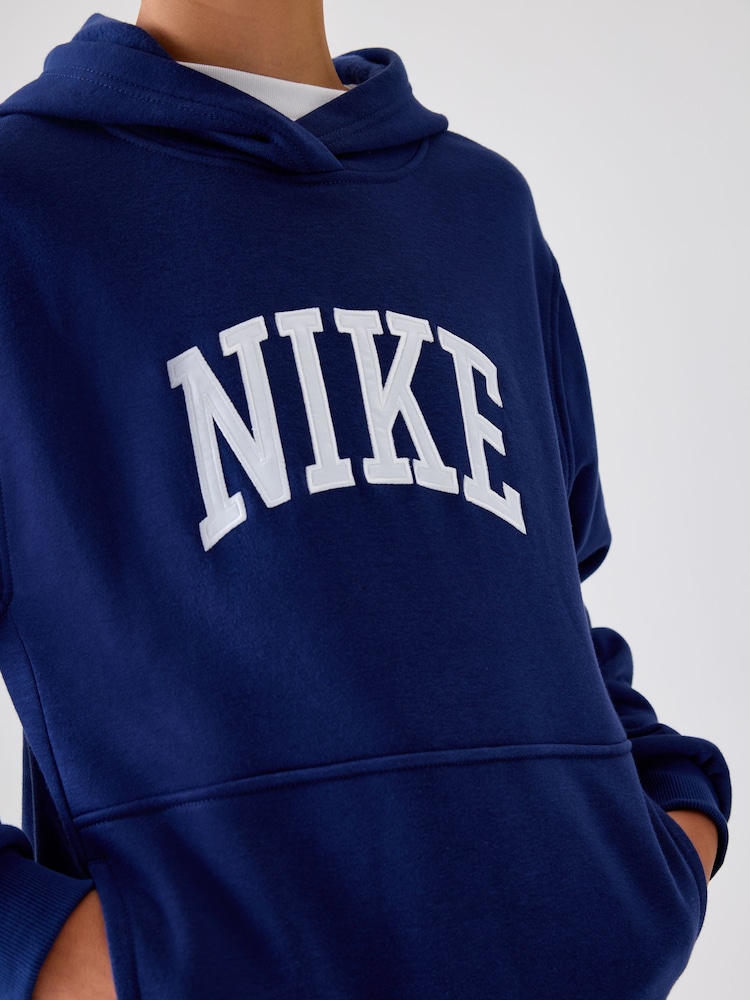 Nike Navy Club Varsity Logo French Terry Hoodie - Image 7 of 7