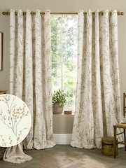 Laura Ashley Ochre Pussy Willow Lined 100% Cotton Eyelet Curtains - Image 1 of 2