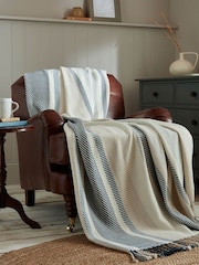 Laura Ashley Seaspray Blue Awning Stripe 100% Cotton Throw - Image 1 of 3