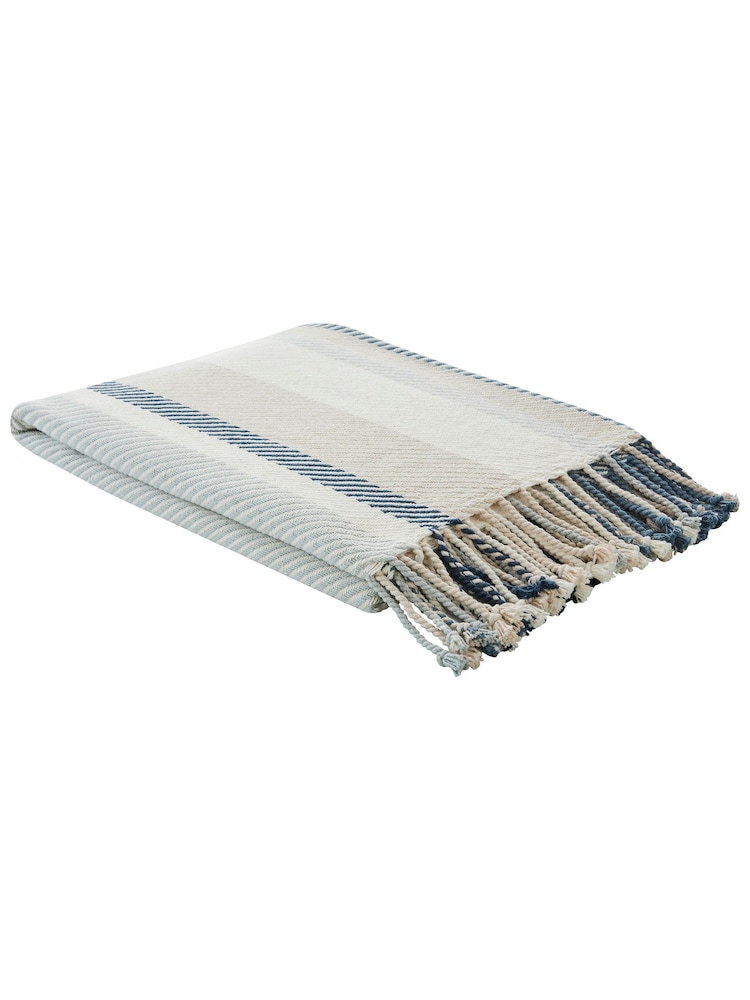 Laura Ashley Seaspray Blue Awning Stripe 100% Cotton Throw - Image 2 of 3