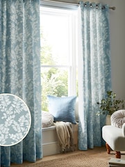 Laura Ashley Seaspray Blue Waxham Eyelet Lined Curtains - Image 2 of 2
