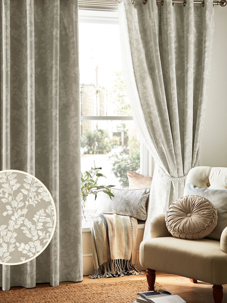 Laura Ashley Natural Waxham Eyelet Lined Curtains - Image 1 of 2