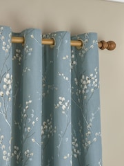 Laura Ashley Dark Seaspray Pussy Willow Lined 100% Cotton Eyelet Curtains - Image 2 of 2