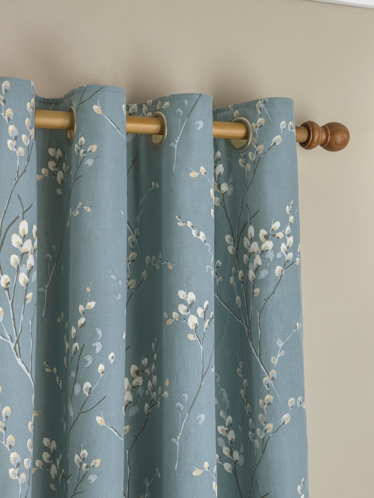 Laura Ashley Dark Seaspray Pussy Willow Lined 100% Cotton Eyelet Curtains - Image 2 of 2