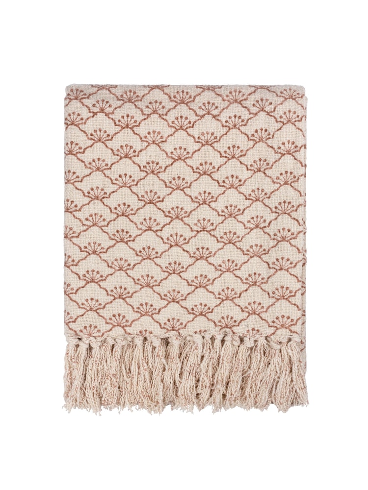 Yard Kilm Red Saku Blossom Fringed 100% Cotton Throw - Image 1 of 2