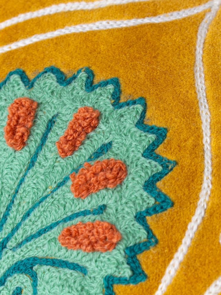 Riva Paoletti OchreMarine Casa Embroidered Cotton Velvet Cushion - Image 5 of 5 Riva Paoletti OchreMarine Casa Embroidered Cotton Velvet Cushion - Image 5 of 5