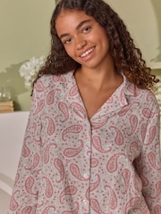 Laura Ashley Pink Paisley Print 100% Cotton Doublecloth Button Through Pyjamas - Image 4 of 5