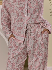 Laura Ashley Pink Paisley Print 100% Cotton Doublecloth Button Through Pyjamas - Image 5 of 5