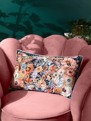 Wylder Tropics Multicolour Aquess Floral Viscose Velvet 100% Cotton Cushion - Image 1 of 6
