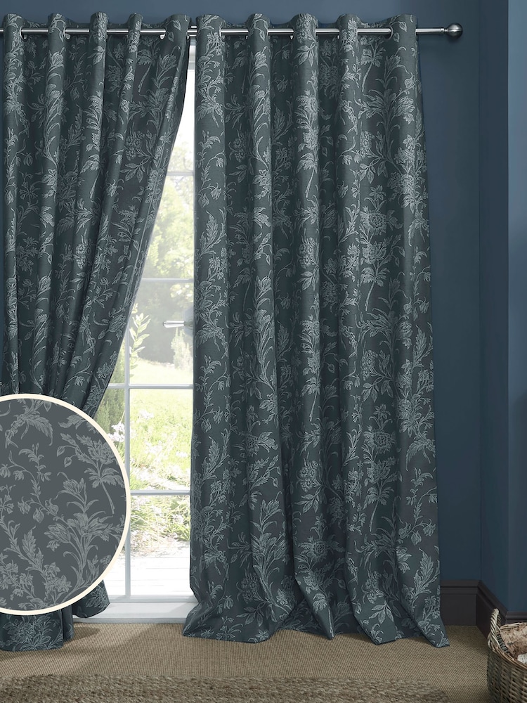 Laura Ashley Midnight Lloyd Eyelet Lined Curtains - Image 1 of 3