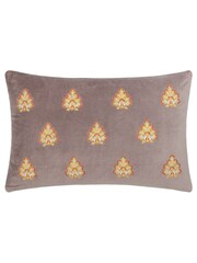 Riva Paoletti Taupe Rennes Cotton Velvet Embroidered Cushion - Image 1 of 5