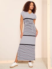Friends Like These Black/White Straight  V Neck Jersey Maxi Dress - Image 1 of 4