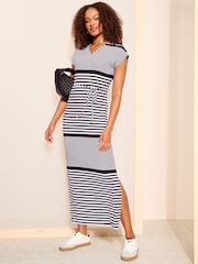 Friends Like These Black/White Straight  V Neck Jersey Maxi Dress - Image 3 of 4
