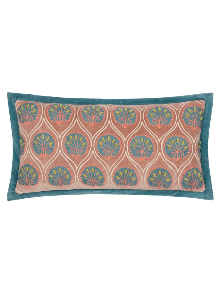 Riva Paoletti RoseFrench Blue Casa Embroidered Cotton Velvet Cushion - Image 1 of 5