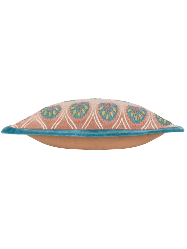 Riva Paoletti RoseFrench Blue Casa Embroidered Cotton Velvet Cushion - Image 3 of 5