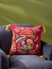 Wylder Magic Mushrooms Embroidered Velvet Cushion - Image 1 of 6