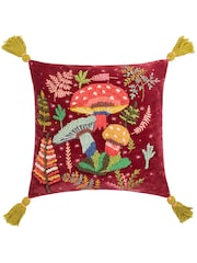 Wylder Magic Mushrooms Embroidered Velvet Cushion - Image 2 of 6