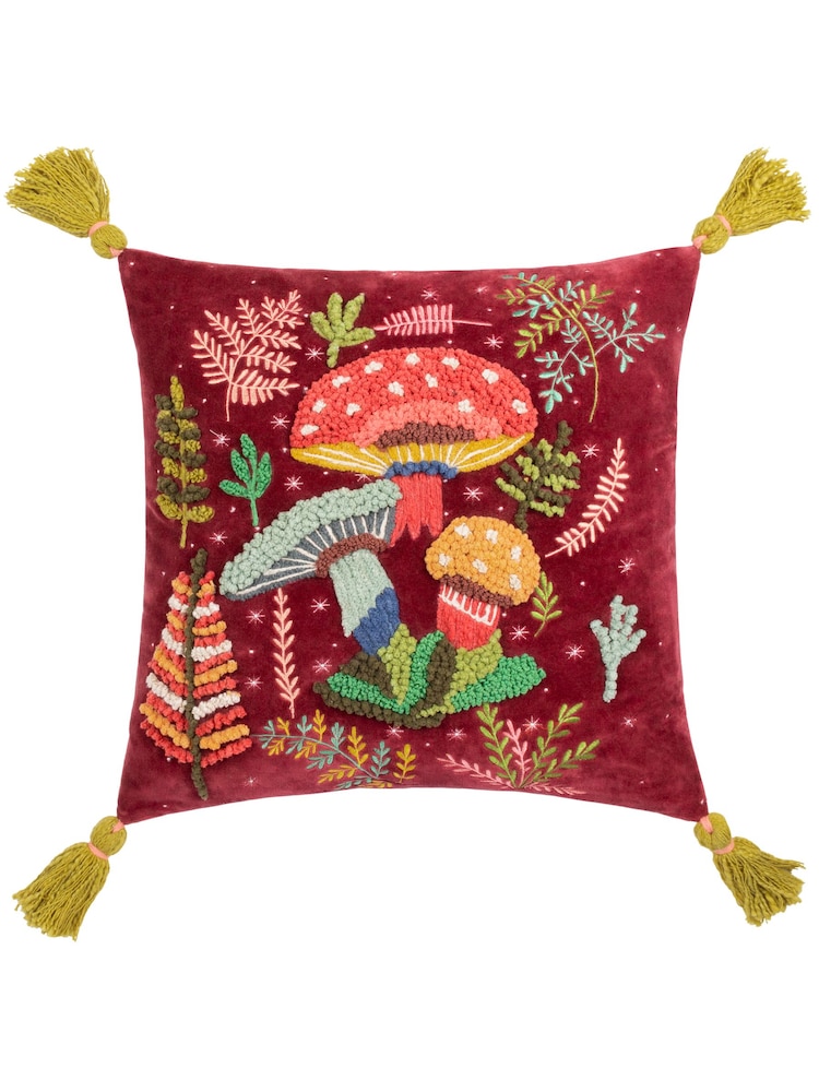 Wylder Magic Mushrooms Embroidered Velvet Cushion - Image 2 of 6