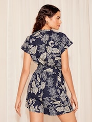 Friends Like These Navy Blue Linen Belted Shorts Sleeve Utility Playsuit - Image 2 of 4