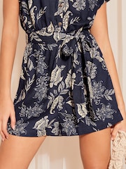 Friends Like These Navy Blue Linen Belted Shorts Sleeve Utility Playsuit - Image 4 of 4
