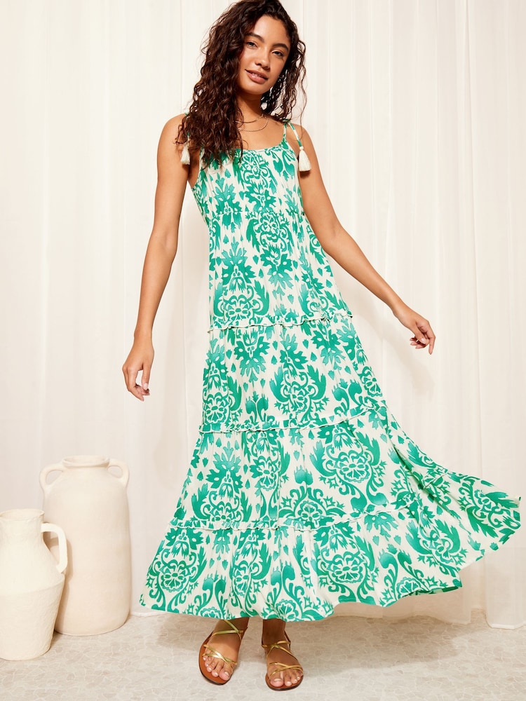 Friends Like These Green Strappy Crinkle Tiered Maxi Dress - Image 3 of 4