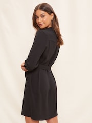 Friends Like These Black Roll Sleeve Linen Mini Shirt Dress - Image 2 of 4