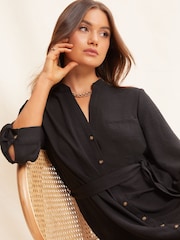 Friends Like These Black Roll Sleeve Linen Mini Shirt Dress - Image 4 of 4