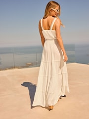 Friends Like These Ivory White Cut Out Lace Trims Sweetheart Neck Maxi Dress - Image 3 of 4