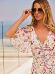 Friends Like These White Flutter Cape Sleeve V Neck Maxi Dress - Image 4 of 4