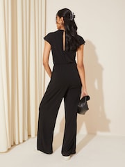 Friends Like These Black Short Sleeve Tie Waist Jumpsuit - Image 2 of 4