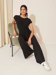Friends Like These Black Short Sleeve Tie Waist Jumpsuit - Image 3 of 4
