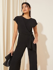 Friends Like These Black Short Sleeve Tie Waist Jumpsuit - Image 4 of 4