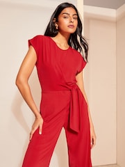 Friends Like These Red Short Sleeve Tie Waist Jumpsuit - Image 2 of 4