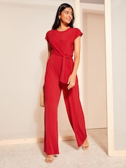 Friends Like These Red Short Sleeve Tie Waist Jumpsuit - Image 3 of 4