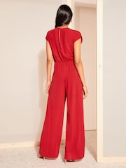 Friends Like These Red Short Sleeve Tie Waist Jumpsuit - Image 4 of 4