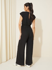 Friends Like These Black Cosy Knit Tie Waist Jumpsuit - Image 2 of 4