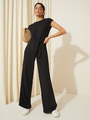 Friends Like These Black Cosy Knit Tie Waist Jumpsuit - Image 3 of 4