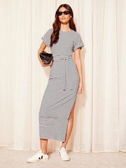Friends Like These Navy Blue Turnback Sleeve Belted Midi Dress - Image 1 of 4