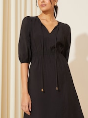 Friends Like These Black V Neck Puff Sleeve Shirred Waist Dress - Image 4 of 4