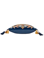 Wylder Royal Blue Regal Leopard Embroidered Velvet 100% Cotton Cushion - Image 5 of 7