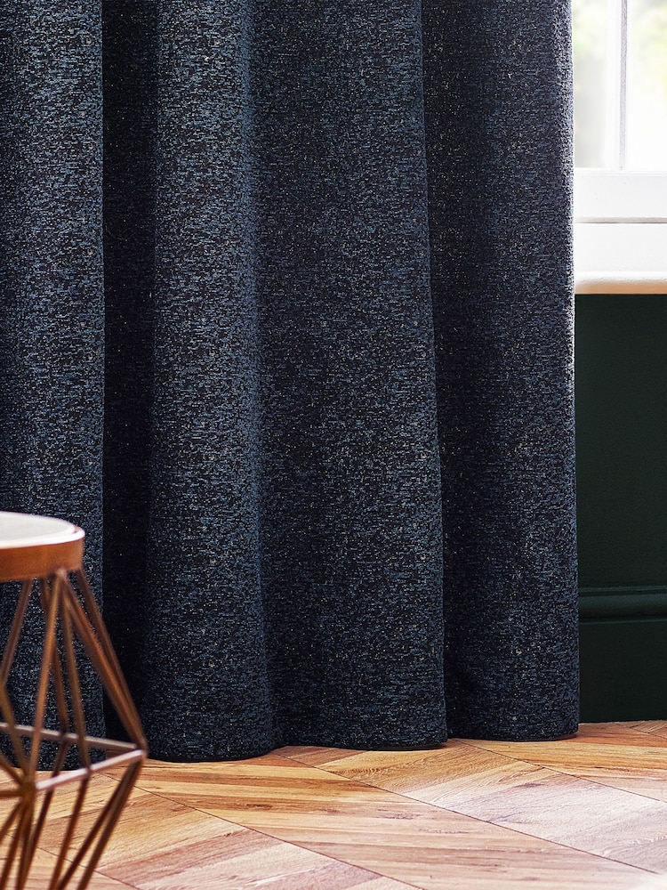 Riva Paoletti Navy Galaxy Chenille Eyelet Curtains - Image 3 of 3 Riva Paoletti Navy Galaxy Chenille Eyelet Curtains - Image 3 of 3