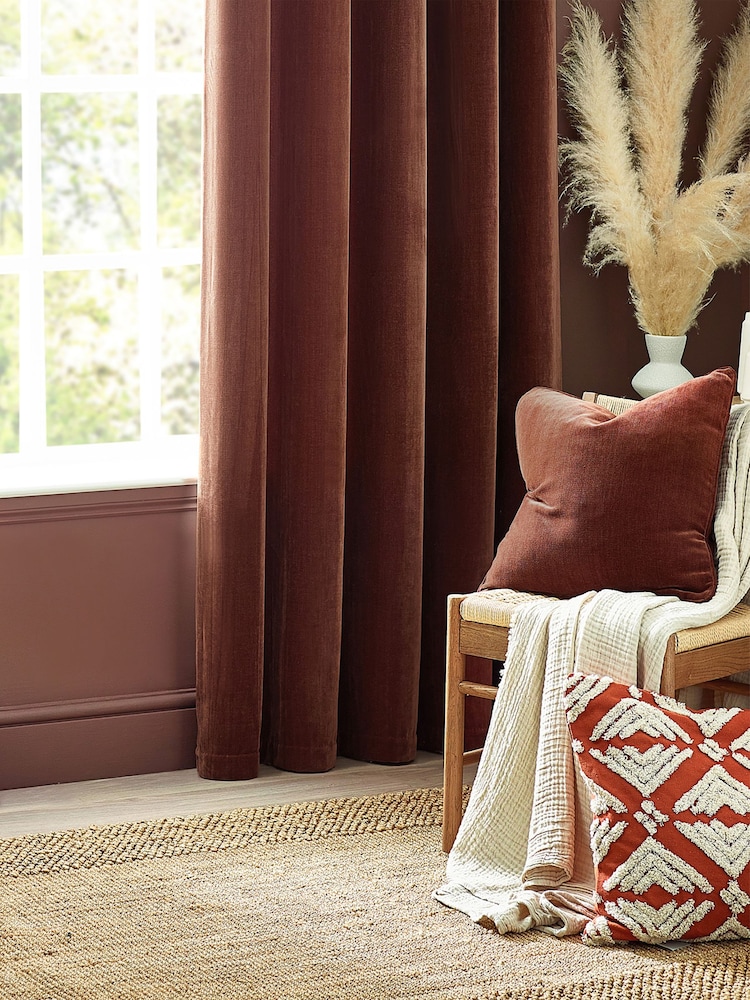 Yard Nutmeg Brown 50 x 50cm Heavy Chenille Velvet Piped Feather Filled Cushion - Image 1 of 5