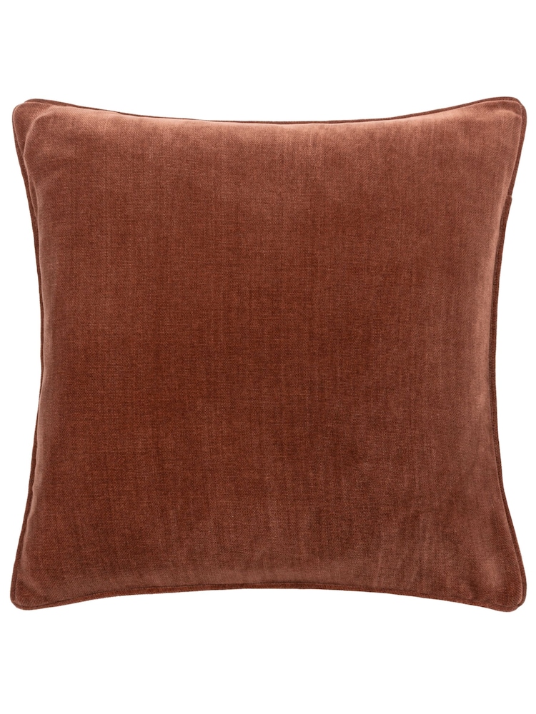 Yard Nutmeg Brown 50 x 50cm Heavy Chenille Velvet Piped Feather Filled Cushion - Image 2 of 5