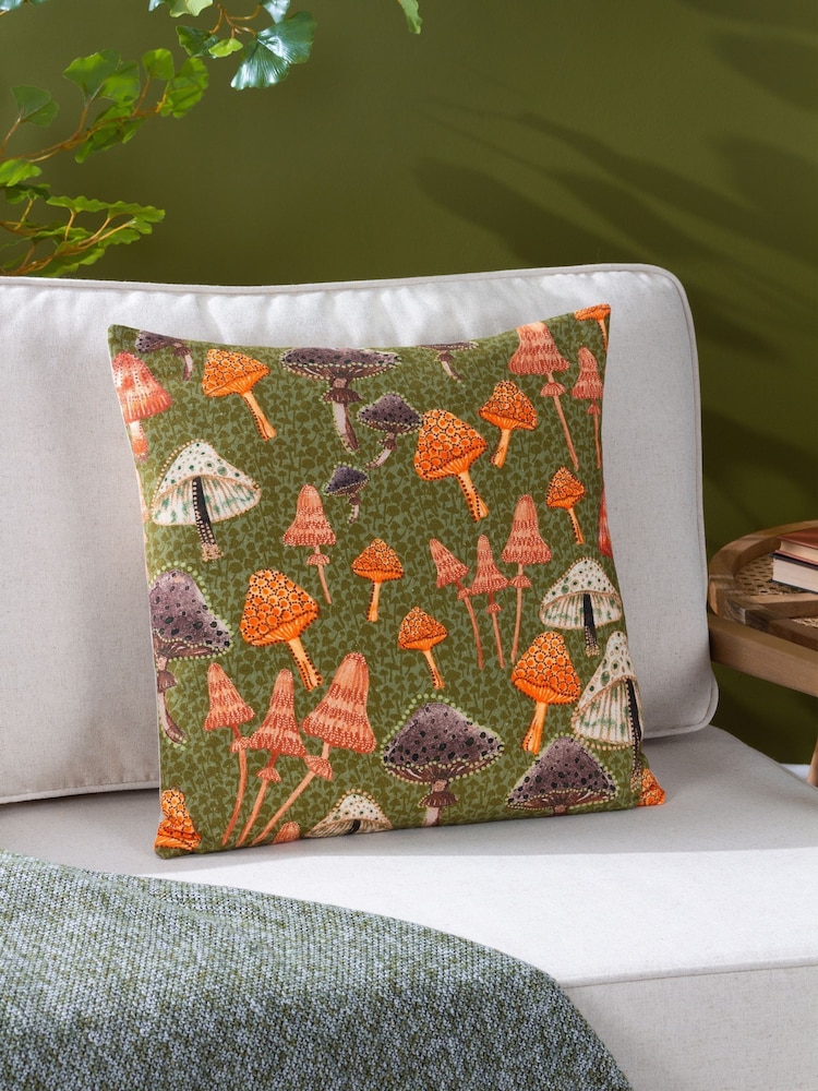 Furn Green 100% Cotton Mushroom Fields Abstract Cushion - Image 1 of 6