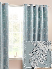 Wylder Blue Sophia Floral Jacquard Eyelet Curtains - Image 1 of 5