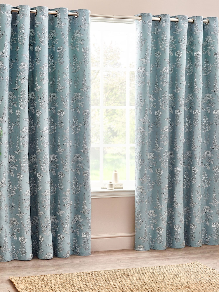 Wylder Blue Sophia Floral Jacquard Eyelet Curtains - Image 2 of 5