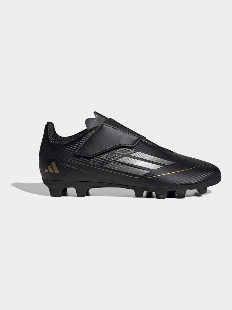 adidas Black/Gold Kids F50 Club Hook-and-Loop Flexible-Ground Boots - Image 1 of 9