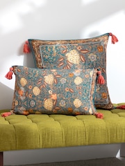 Wylder Blue Bolais Rectangular Floral Tasselled 100% Cotton Cushion - Image 2 of 6