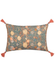 Wylder Blue Bolais Rectangular Floral Tasselled 100% Cotton Cushion - Image 3 of 6