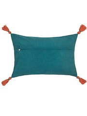 Wylder Blue Bolais Rectangular Floral Tasselled 100% Cotton Cushion - Image 4 of 6